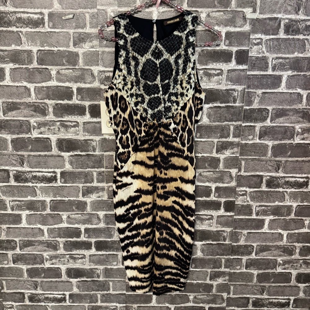 Roberto Cavalli dress tiger print stretchy fitted sleeveless